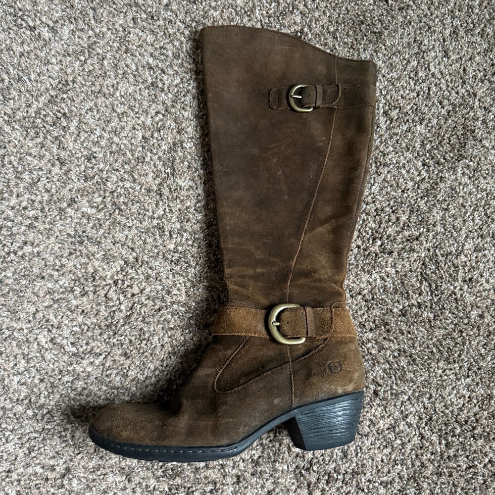 Born Kylli Distressed Brown Suede Riding Boots, Size 9M